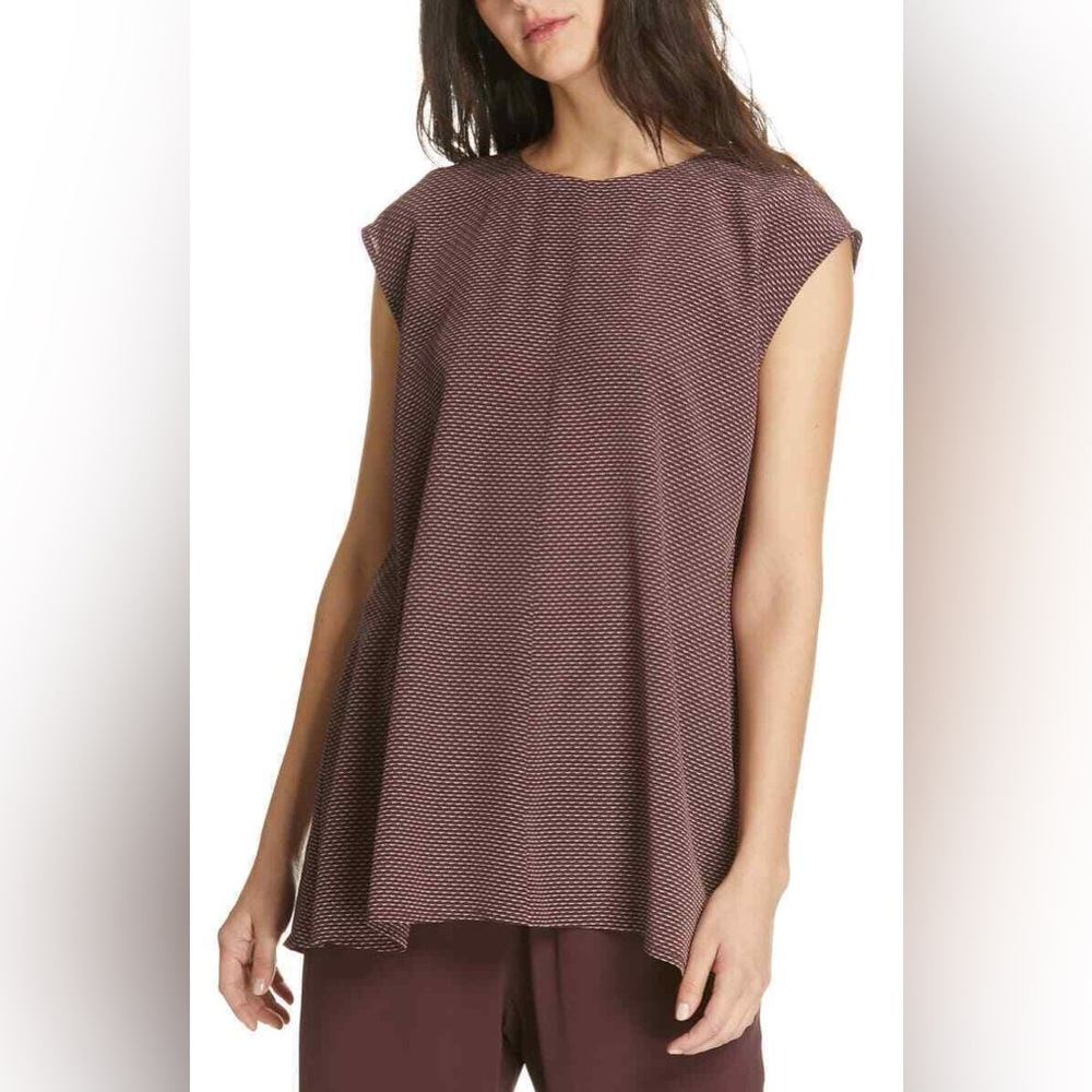 Eileen Fisher Cassis Silk Crêpe de Chine Cap Sleeve Top Tunic Sz XS Maroon